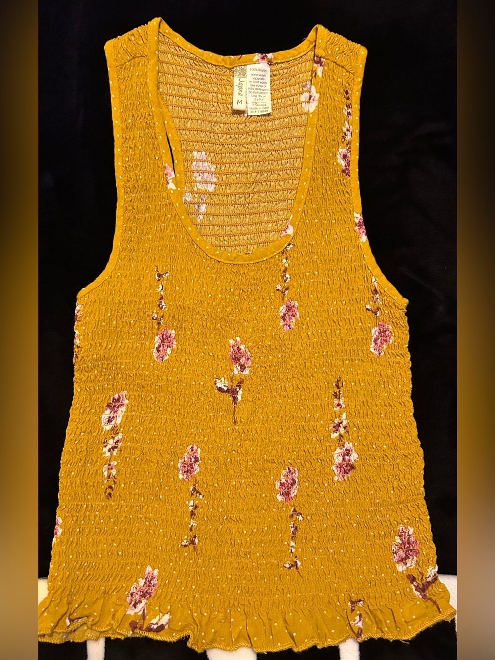 ✨ Japna Mustard Floral Smocked Tank Top Size Medium ✨